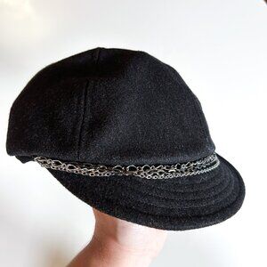 Vintage Y2K Deadstock Harley Davidson Black Wool Felt Chain Beret Newsboy Hat